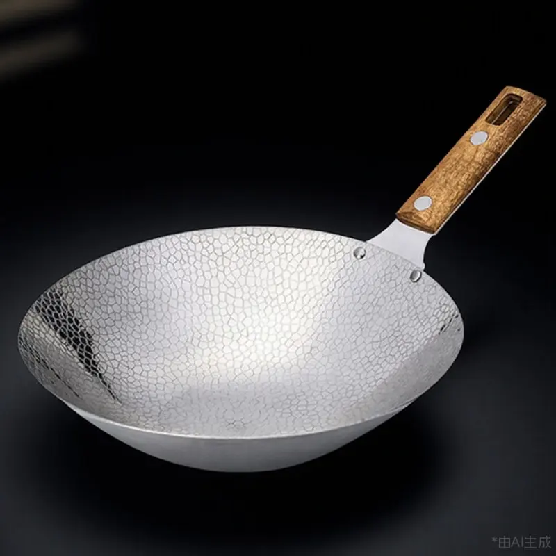 

Large Capacity Stainless Steel Wok with Comfort Grip Wooden Handle Ideal for Stir Fry Fried Eggs Steaks Pancakes Kitchen Wok Pan