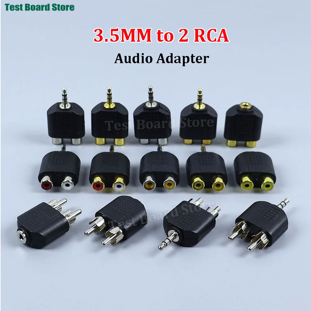 

1piece 3-pole 3.5mm dual channel jack stereo male pair 2 RCA plug female adapter Y splitter RCA audio adapter connector