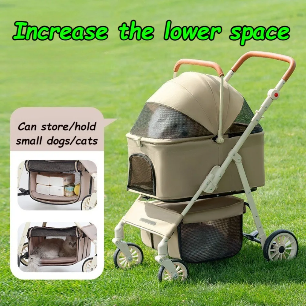 Folding Dog Stroller 360 ° Universal Front Wheel Portable Detachable Puppy Carrier Double-deck Dogs Accessories Supplies