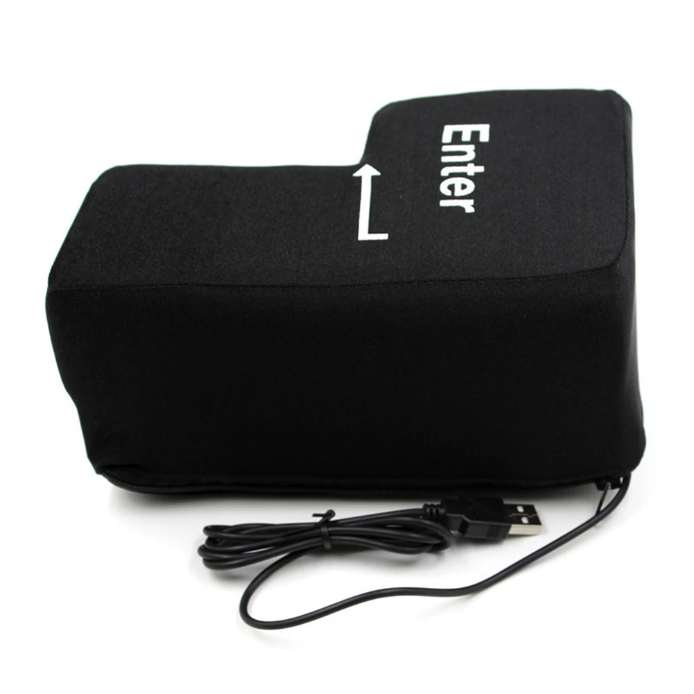 2Pcs Big USB Enter Key Anti Stress Button Decompression Computer Any Vent Pillows Desktop Pillow for Programmer, Black