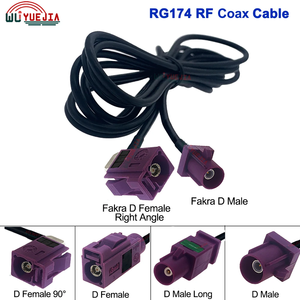 

Fakra RG174 RF Cable Fakra Code D Male to Female Connector 50 ohm RF Coaxial Cable For Vehicles GPS And Satellite Radio Antennas