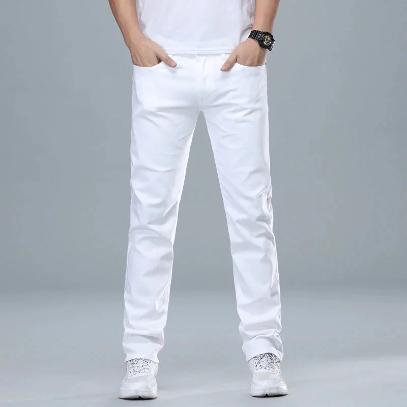 

Style Classic Men's Regular Fit White Jeans Business Fashion Denim Advanced Stretch Cotton Trousers Male Brand Pants