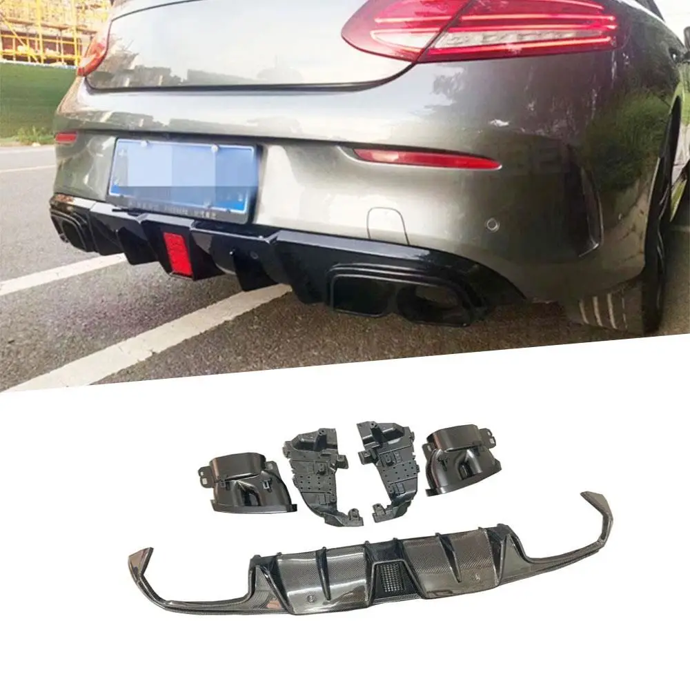 

Carbon Fiber Car Rear Bumper Diffuser Lip Tips with Exhaust for Mercedes Benz C Class C205 C63 AMG Coupe 2 Door 2015-2019 FRP