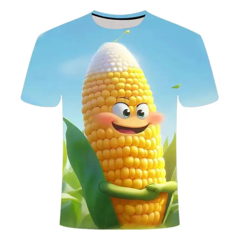 2024 Summer Men Cute And Interesting Corn Pattern 3d Printed O Collar T-Shirt Short Sleeve Loose Funny Fashion Plus Size Top