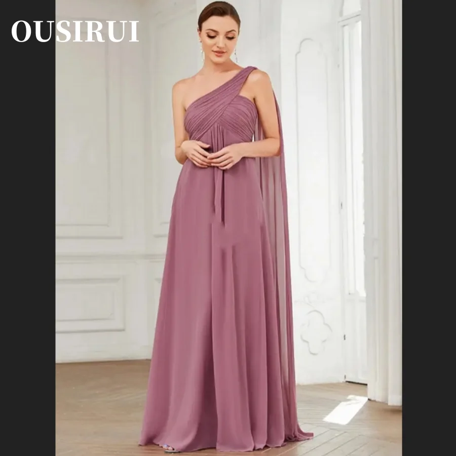 

OUSIRUI One-Shoulder Strapless Gown 2024 Chiffon Pink Bridesmaid Women Dress Simple Elegant Evening Dresses Long A-LINE