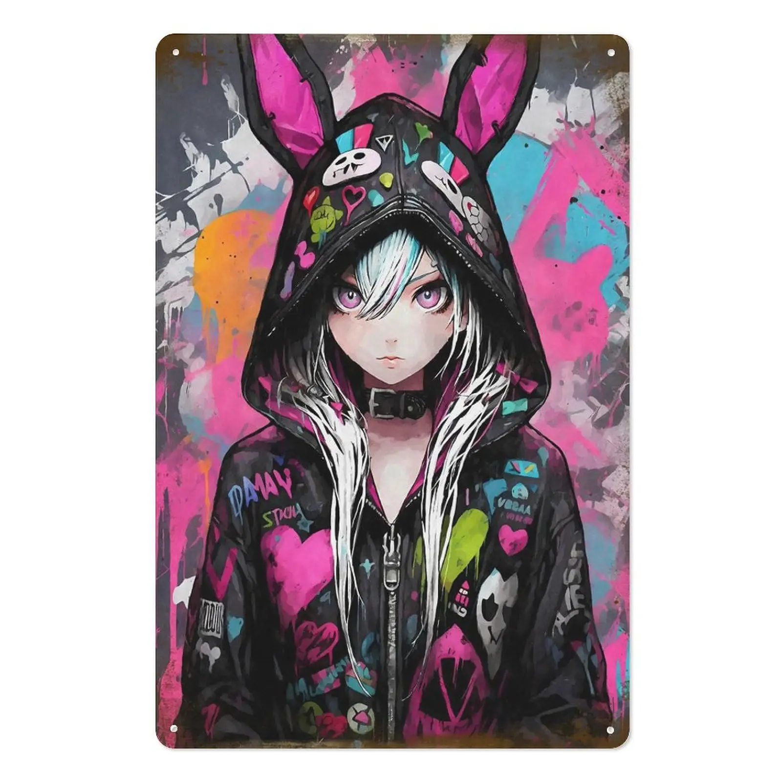 Bunny Girl Graffiti Art Metal Tin Sign Poster 8”×12” Painting Sign Funny Wall Vintage Art Decor Retro Plaque For Home Bar Pub Cl