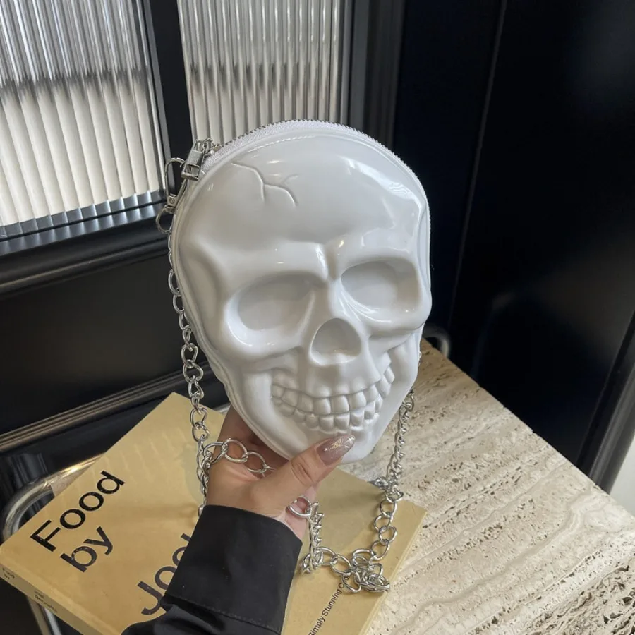 

New Halloween Mini Crossbody Bag Unique and Playful Skull-Print Bag Fashionable PU Chain Shoulder Bags Trendy Crossbody Style