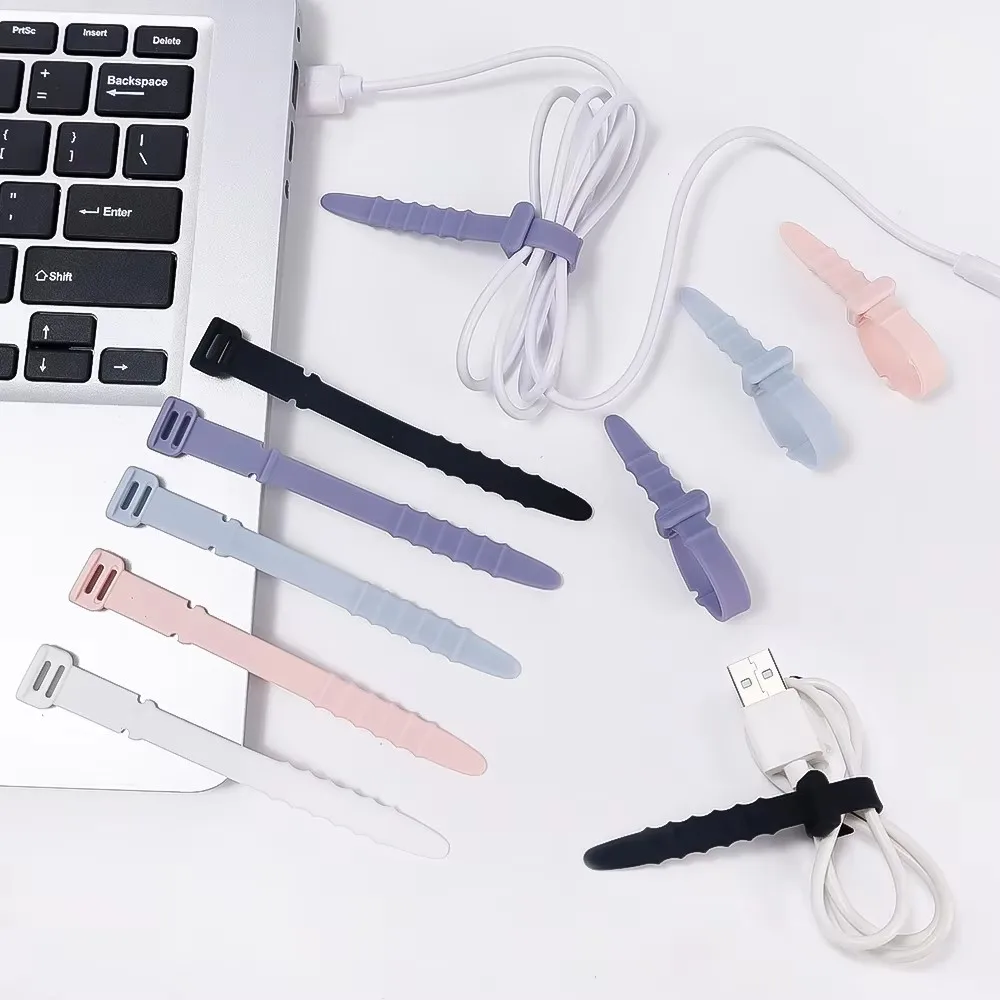 Silicone Phone Data Cable Winder For Mouse Headphone Charger Data Cord Holder Strap Organizer Desk Tidy Wire Tie Clips