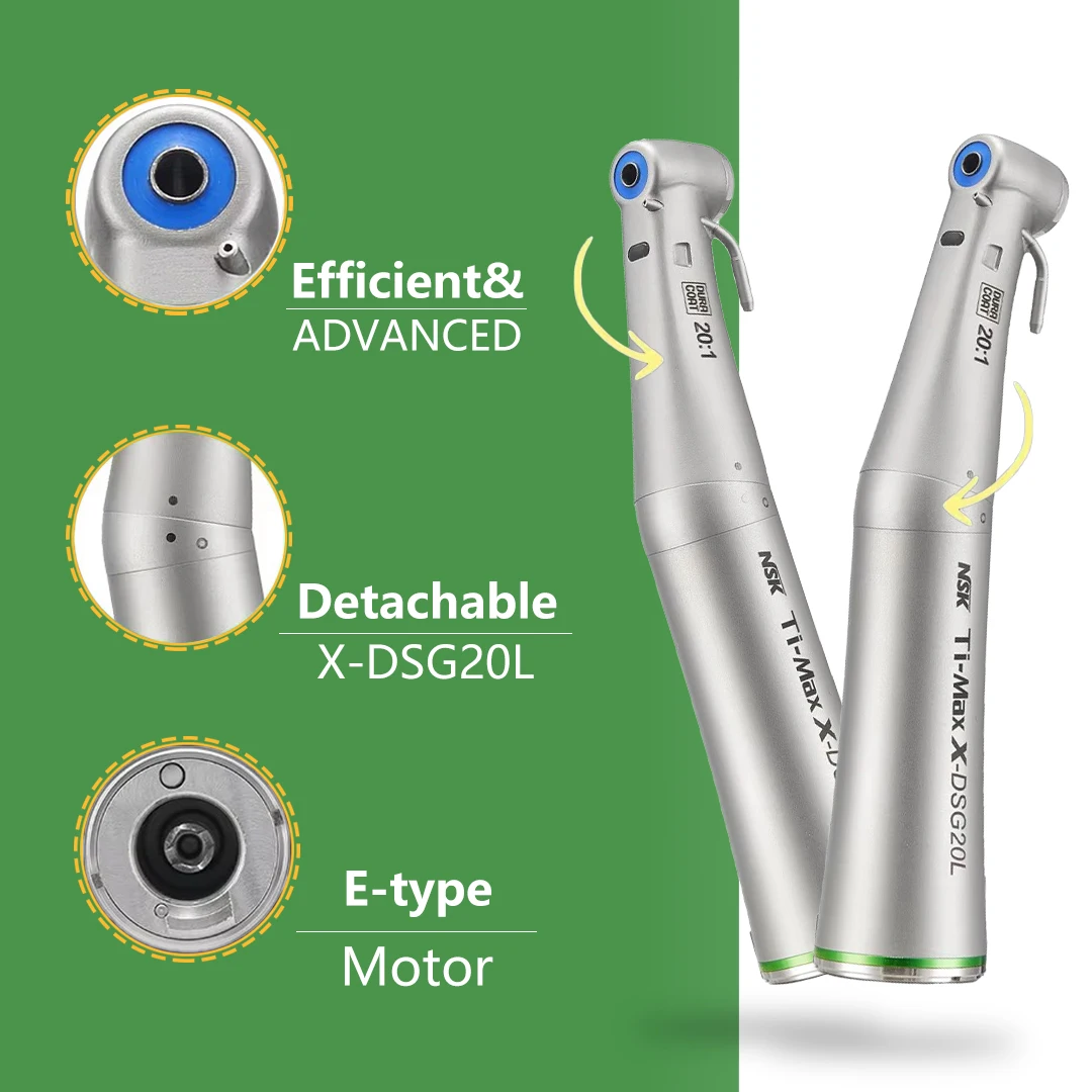 NSK Ti-Max DSG20L Optic Fiber 20:1 Dental Surgery Implant Handpiece Dental Contra Angle Detachable External&Internal Cooling