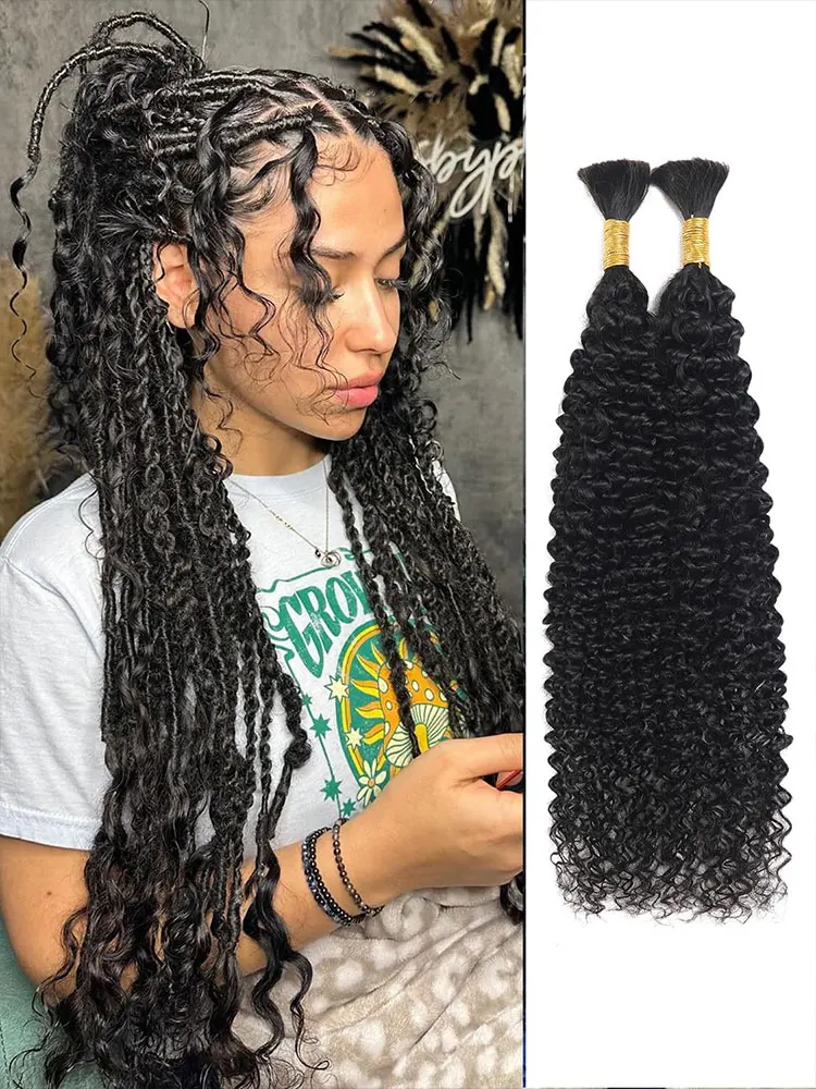 Human Braiding Hair For Boho Braids  Deep Wave Bulk Human Hair Extensions For Braiding No Weft Deep Curly Bulk Wet and Wavy