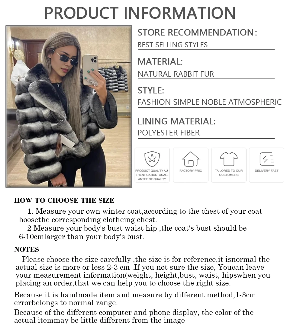 Women\'s Natural Fur Coat Short Winter Coats Ladies Long Chinchilla Jacket Real Rex Rabbit Fur Luxury Brand Contrast