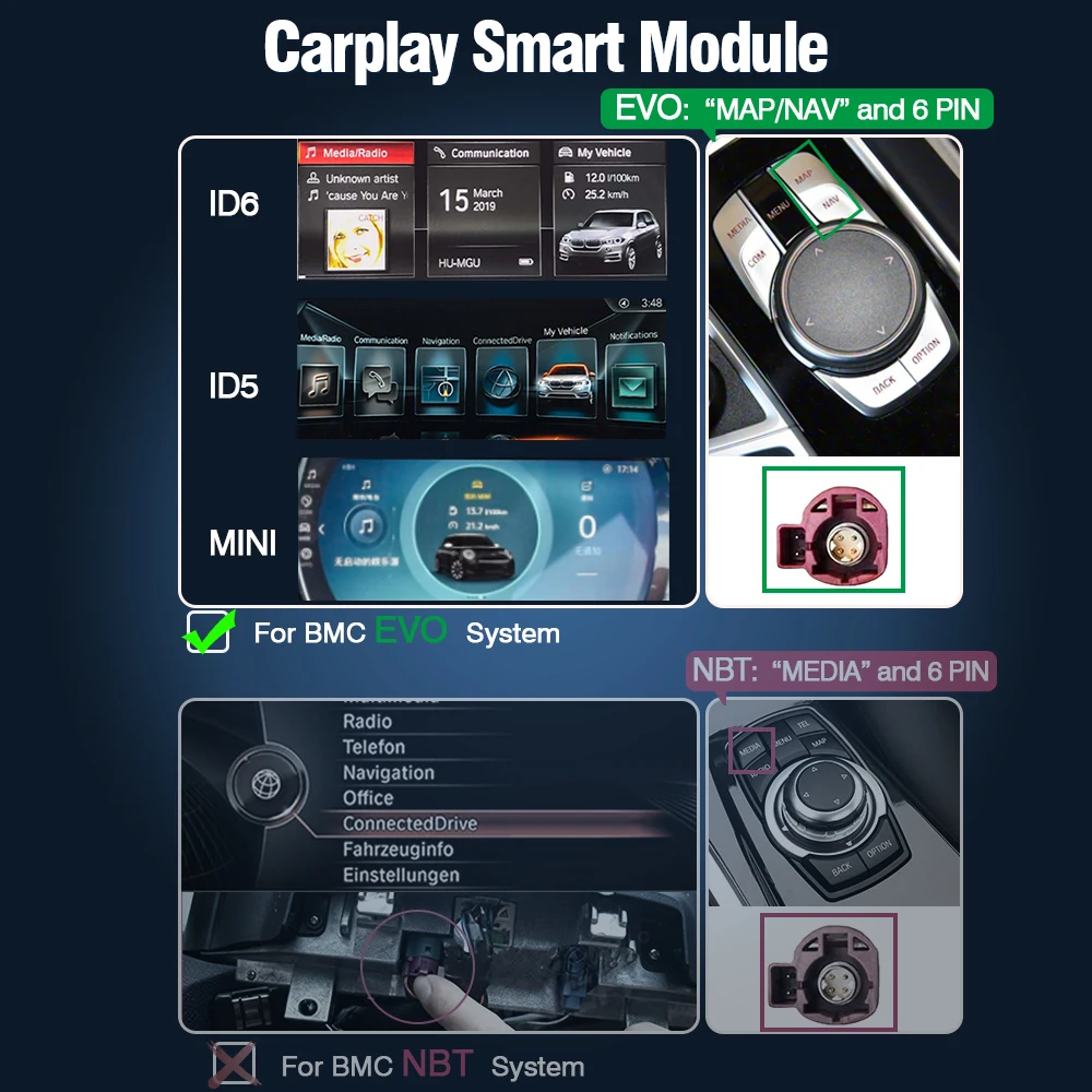 AUTOTOP Draadloze CarPlay Android Auto voor BMW CIC NBT EVO X1 X3 X5 X6 Z4 F01 F10 F48 F20 F25 F26 F15 F60 F10 E60 E84 Mirrorlink