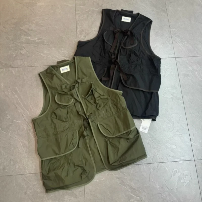 

Military Green Black Nylon Quick Drying V-neck Lace Beams Vests Men Women Sleeveless Jacket Casual Waistcoat Workwear Tops