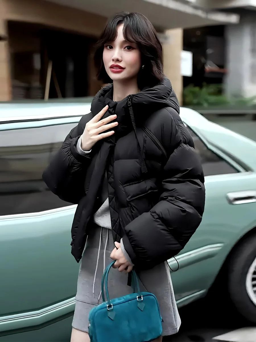 Abrigo cálido de invierno para mujer ort White Du down Jaet, diseño de sombrero de Color moderno, para ir al trabajo, a prueba de frío