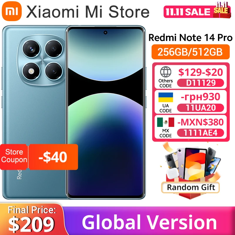 Xiaomi Redmi Note 14 Pro グローバルバージョンスマートフォン 200MP カメラ 5500mAh NFC Helio G100-Ultra 6.67" AMOLED ディスプレイ