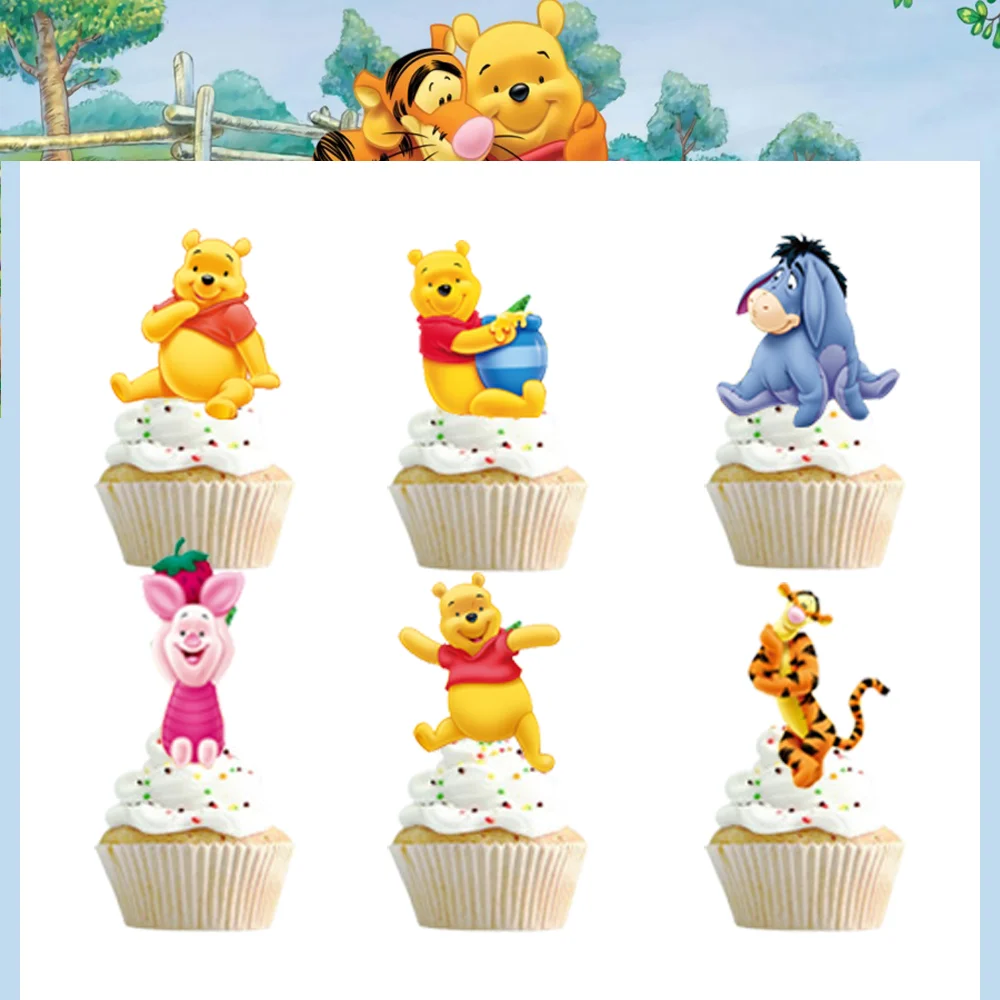 Decoración de fiesta de cumpleaños de Disney Winnie the Pooh, adorno para pastel de feliz cumpleaños, taza de oso Pooh, bandera para pastel,