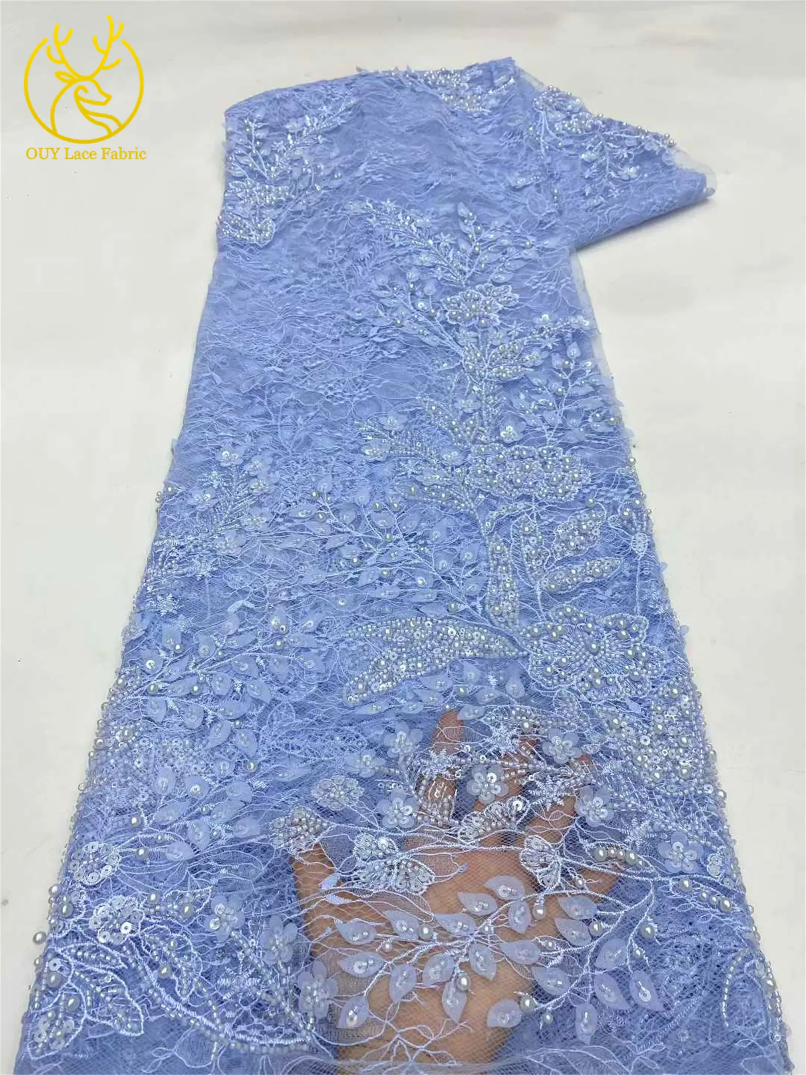 Französischer Mesh-Perlen-bestickter Spitzenstoff 2026 Hochwertiger nigerianischer Mesh-Pailletten-Spitzenstoff Damen-Hochzeits-Party-Kleider – Detail 14