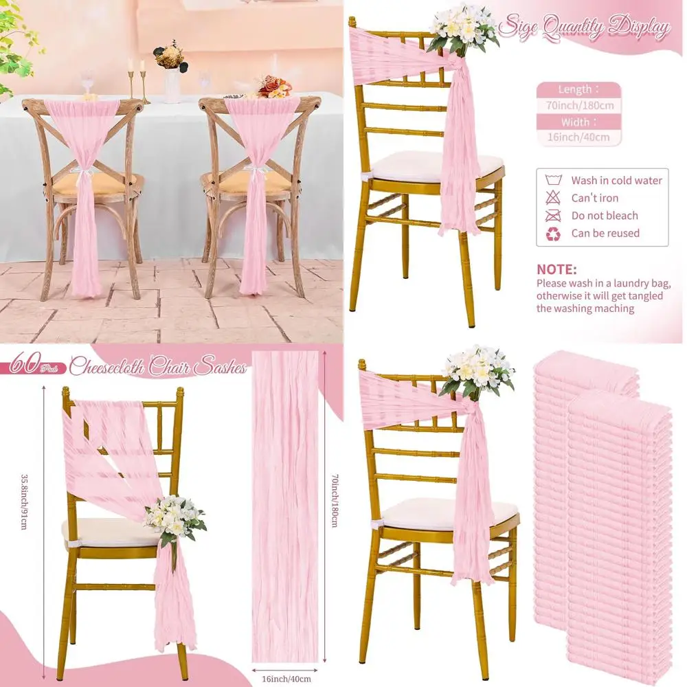 

Светло-розовые пояса для стульев для свадеб, банкетов и домашнего декора (16x70 дюймов)