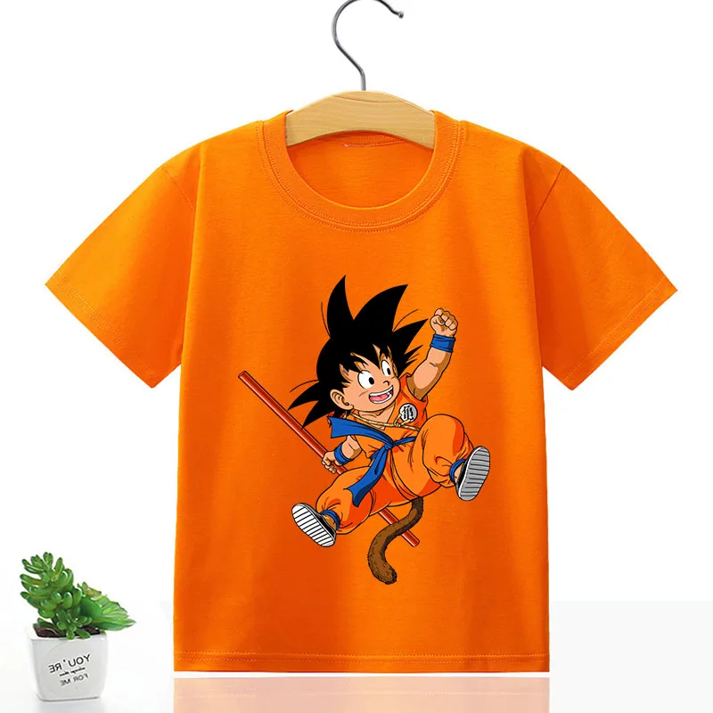 Camiseta de Dragon Ball Z para niños, camiseta naranja de Anime Goku para niño y niña, Top de manga corta, ropa informal de verano con dibujos animados para niños, regalo de cumpleaños divertido