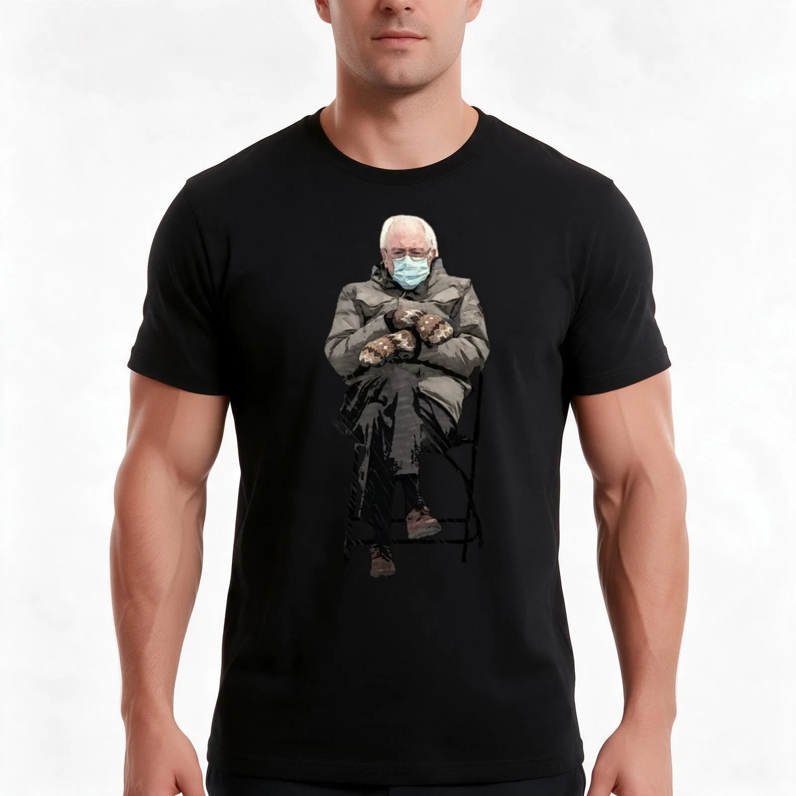 Bernie Sanders inauguration Mittens T-Shirt, Summer Casual Cotton Tee, Oversized Streetwear Tops, Vintage Graphic Print