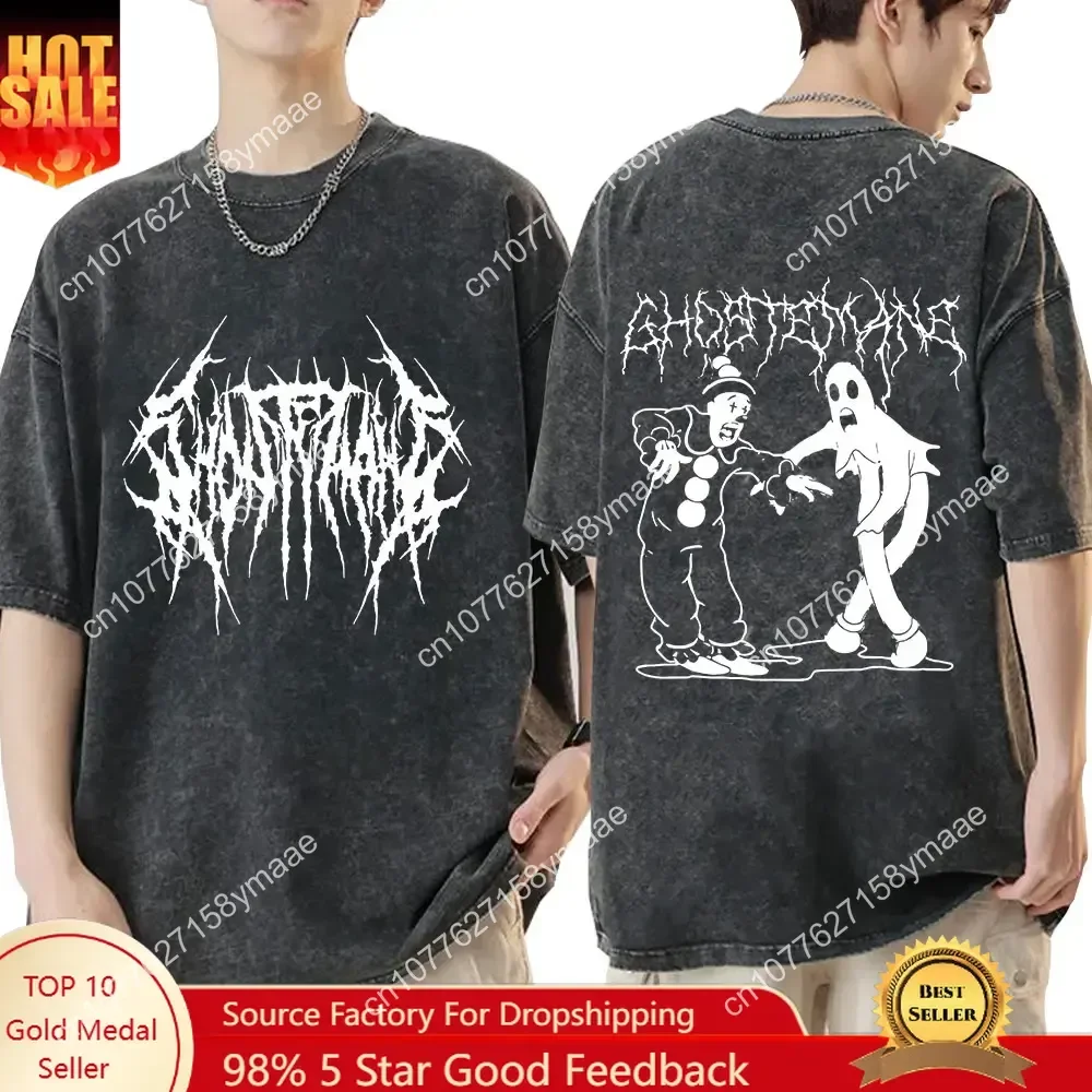 

Ghostemane Double Sided Print Washed T-shirt Men Women Women Fashion Hip Hop T-shirts Metal Rock Vintage Distressed T Shirt Stre