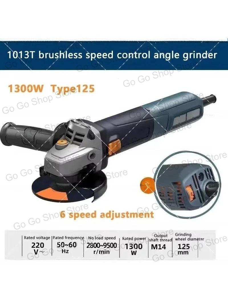 1300W High Power Brushless Angle Grinder 6-Speed Adjustable Handheld Tool for Cutting Grinding and Polishing