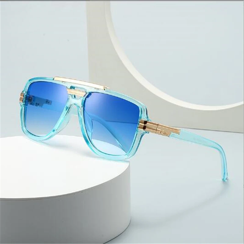 Sky blue large frame women's sunglasses Gold metal luxury glasses unisex sunshade mirror