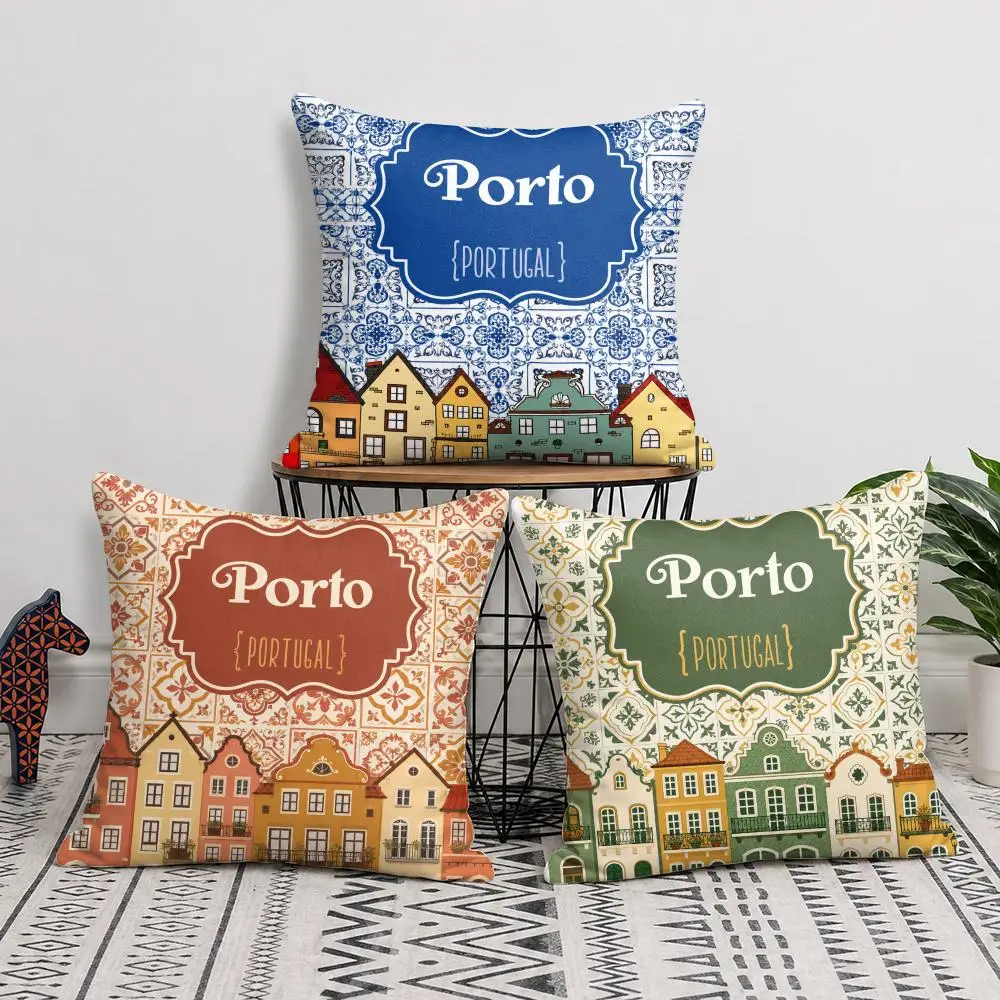 Lisbon Tiles Cushion Cover Short Plush Soft Double-Sided Printing Pillow Case Cozy Sofa Bedroom Home Decor Gift