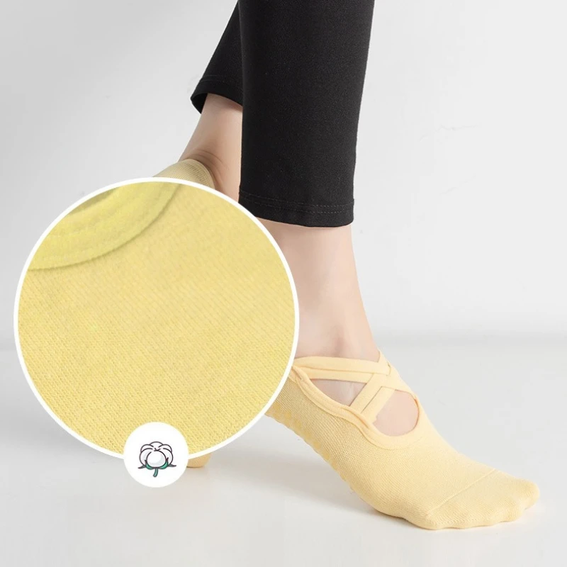 

Women's Cross-Strap Backless Yoga Socks Silicone Grip Non-Slip Pilates Socks for Dance Fitness 77.3% Cotton Anti-Slip Sole