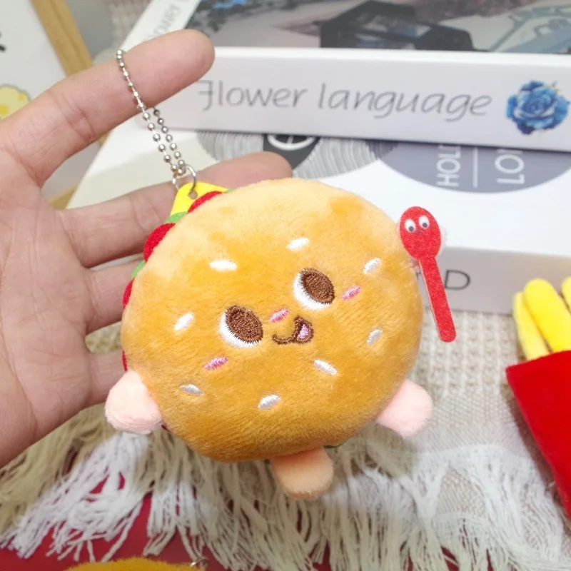 Porte-clés en peluche de dessin animé 8.5-10Cm, Toast, jambe de poulet, Burger, Hot Dog, cadeau créatif, pendentif de poupée, sac à dos en peluche, accessoires, jouet
