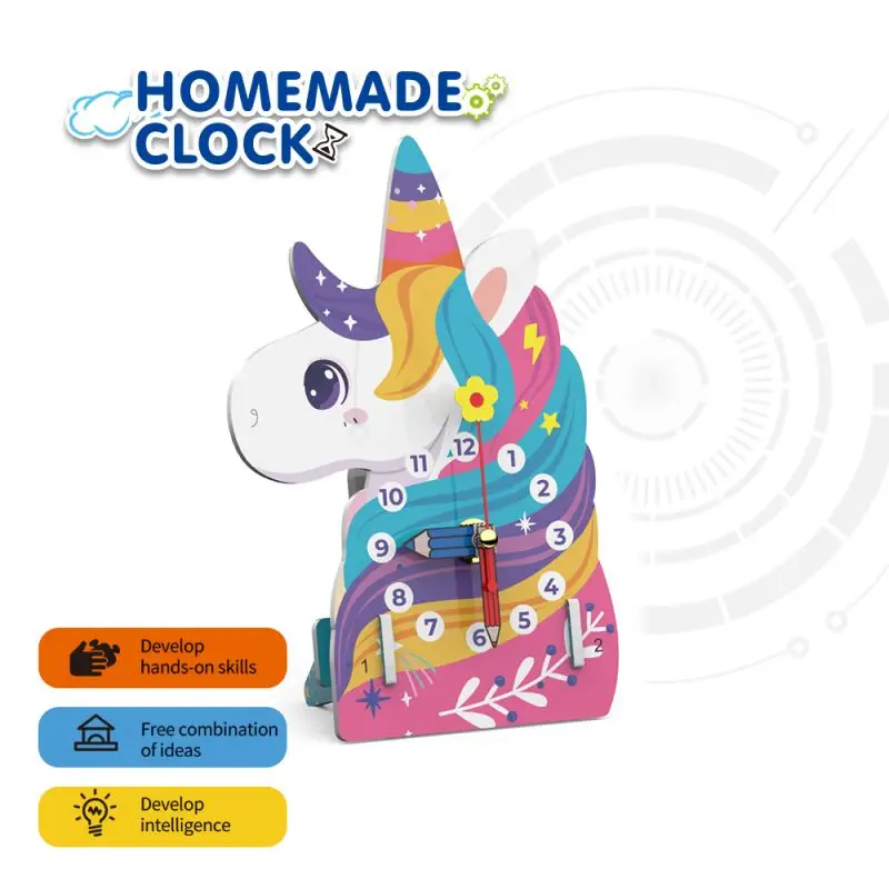 

DIY Handmade Clock Creative Science Experiment Desktop Self Assemble Pony Clock Children's Birthday Gifts