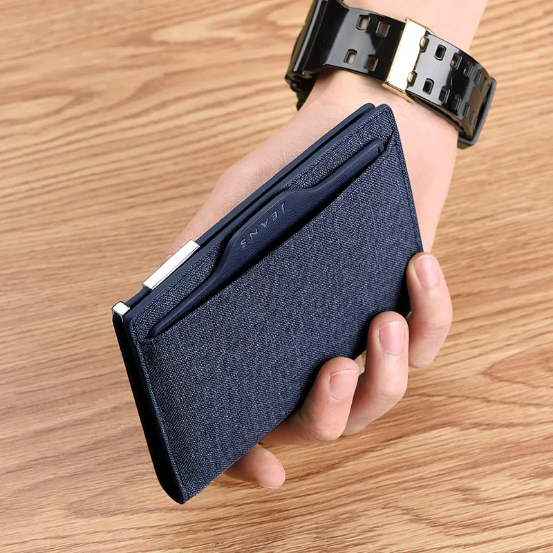 Cartera informal para hombre, tarjetero de lona a la moda, clip de identificación corto y ligero, tarjetero personalizado