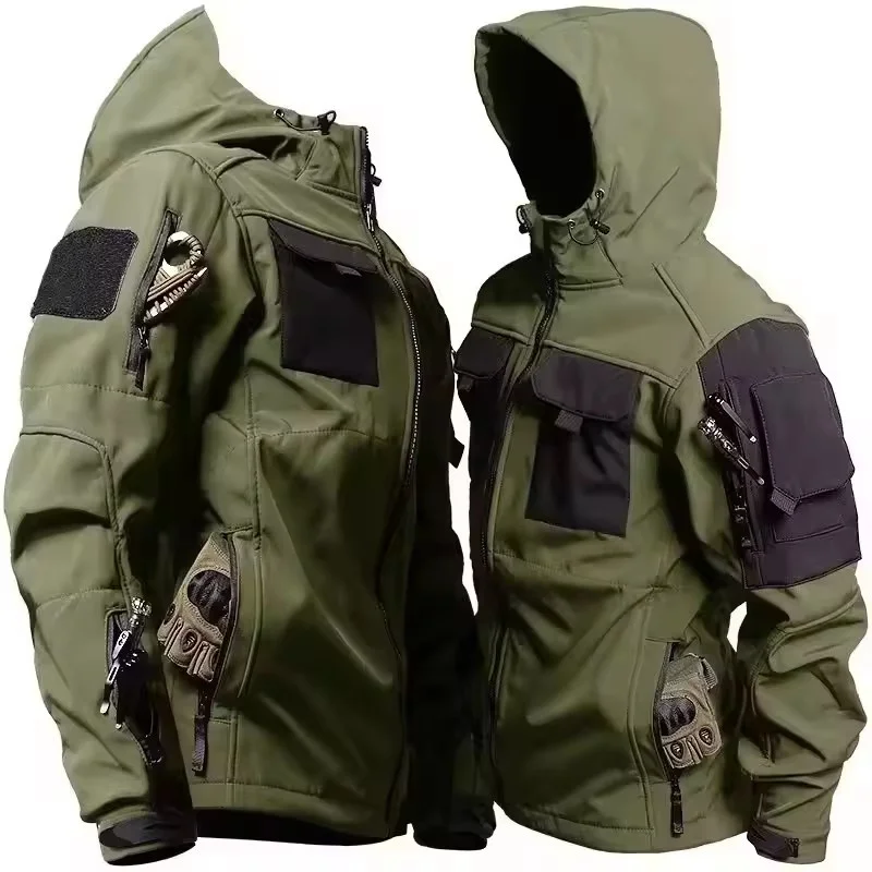 New Autumn WinterTactical Jackets Men Military Soft Shell Waterproof Windproof Hooded Jacket Outdoor Functional Multi-pockets 68