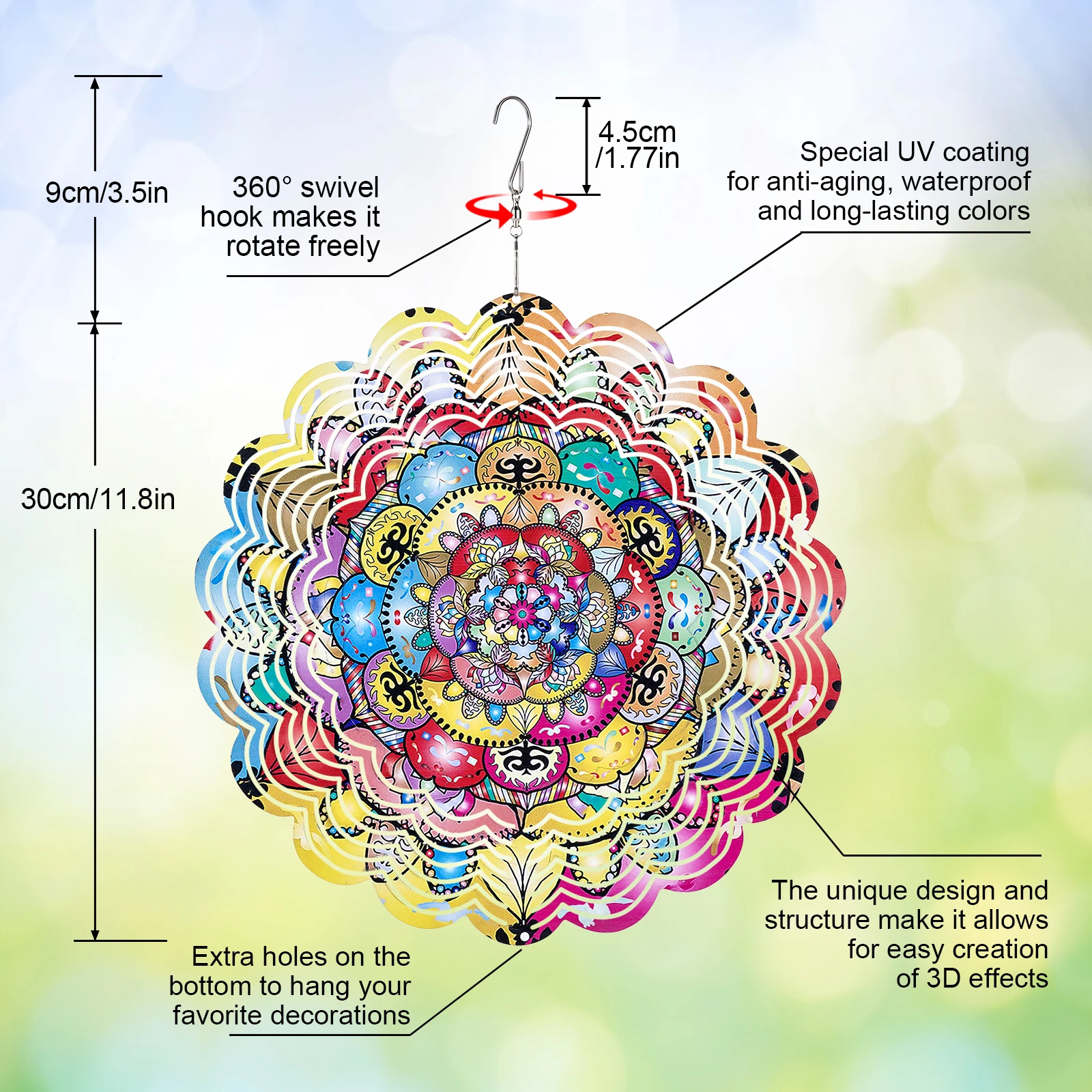 Animal Wind Turbine Outdoor Fan Hanging Decoration Outdoor Courtyard Garden Decoration Mandala 3D Rotating Wind Chime