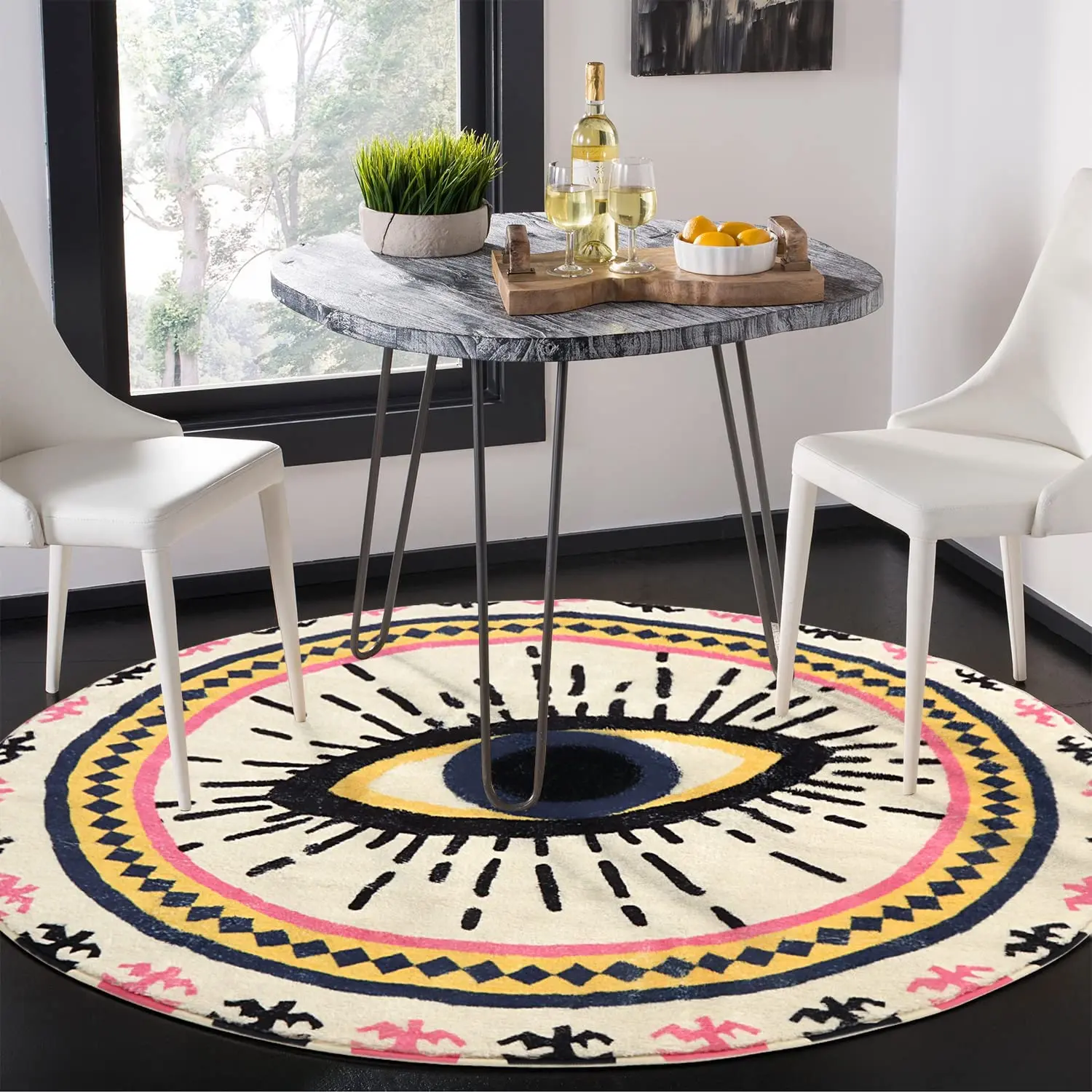 Spirit Eye Round Flannel Floor Rugs Super Soft Vintage Throw Non Slip Tribal Style Carpet For Bedroom Living Room Nursery Decor