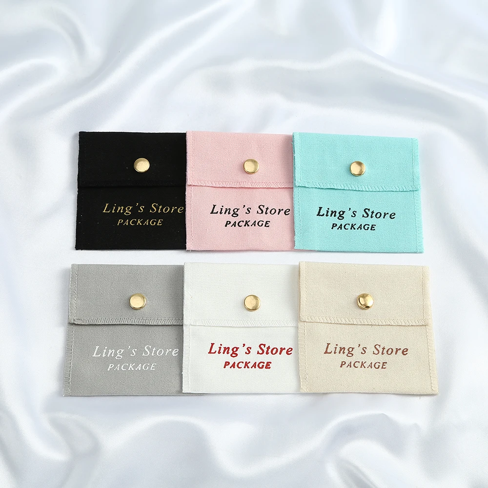 

100pcs Solid color Cotton Bags Custom Logo 8X8cm Snap Pocket Travel Jewelry Rings Earrings Makeup Candy Packaging Organizer Sack