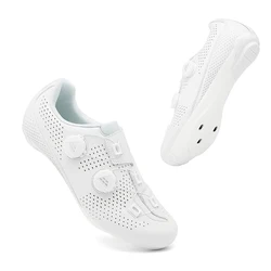 Road Cycling Shoes Men Speed Cycling Sneaker Cleat Shoes Spd Cycling Flat Pedal Shoes Bike Outdoor Footwear Self-Locking White