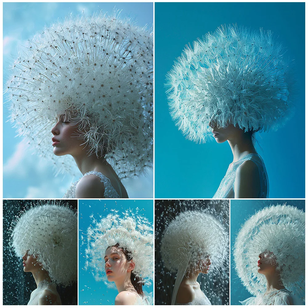 

Modern Dandelion Headwear Girl Woman Poster Wall Art Canvas Painting Posters Home Decor Wall Pictures For Living Room Unframed