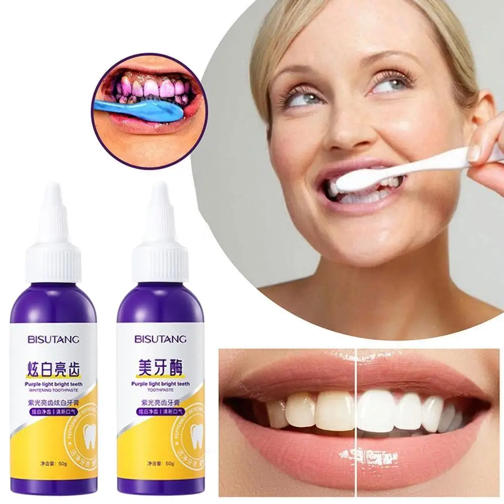 50 جرام معجون أسنان لتبييض الأسنان باللون الأرجواني خالي من الفلورايد يزيل الصلبة السيئة والعناية بالصيغة أداة الفم التنفس St B0Z0