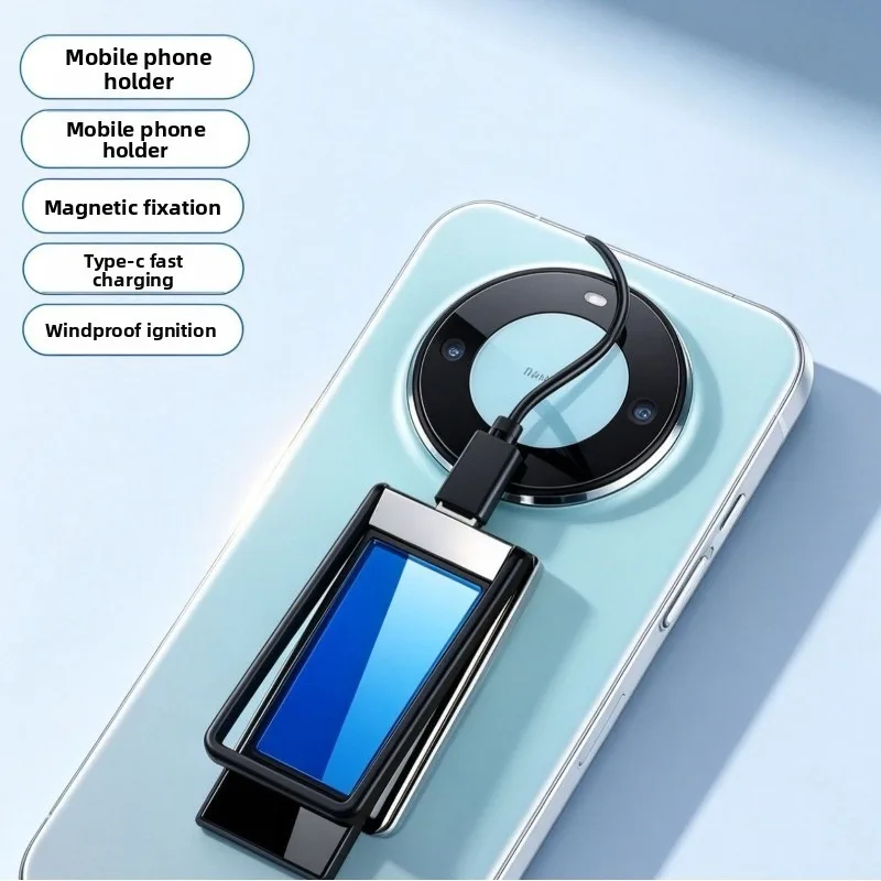 Multi-functional Phone Holder,Windproof Lighter, Type-C Fast Charging Electronic Tungsten Filament,Multi-scene Cigarette Lighter
