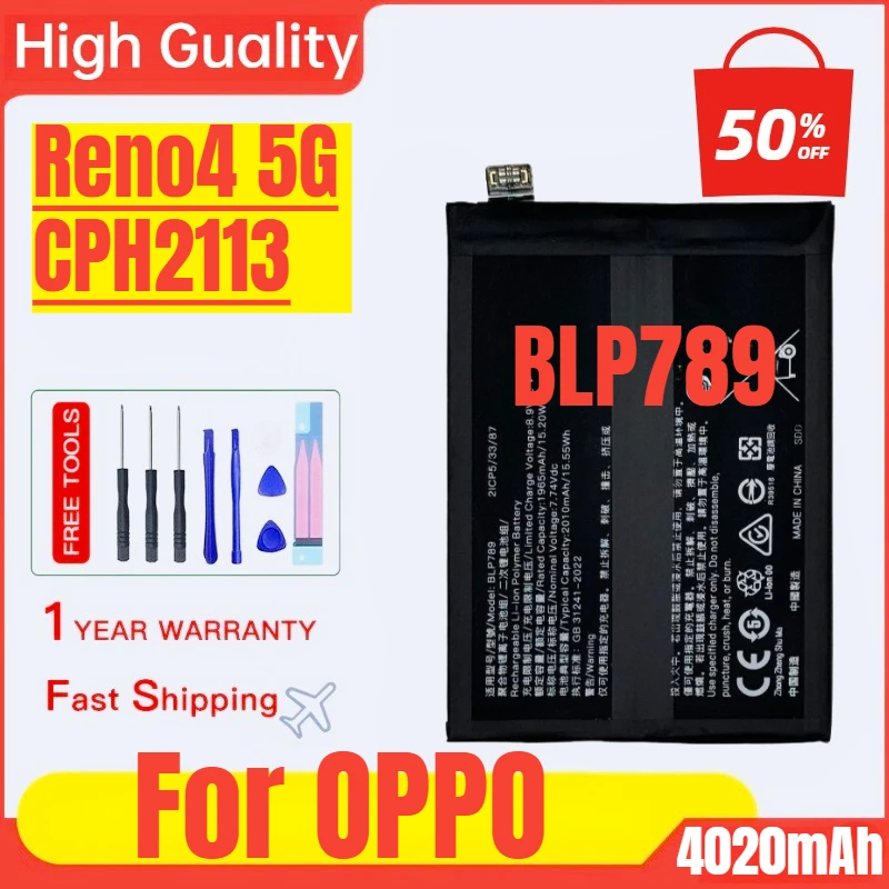 

BLP789 for OPPO Reno4 5G/CPH2113 Mobile Phone Battery High Capacity Battery Replacement Bateria with Tools