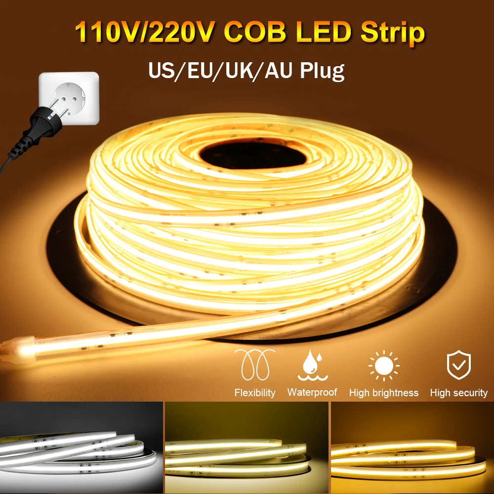 

20M COB LED Strip 220V LED Light Srtip 110V Super Bright LED Tape Lamp IP67 Ribbon Lamp for Room Decor