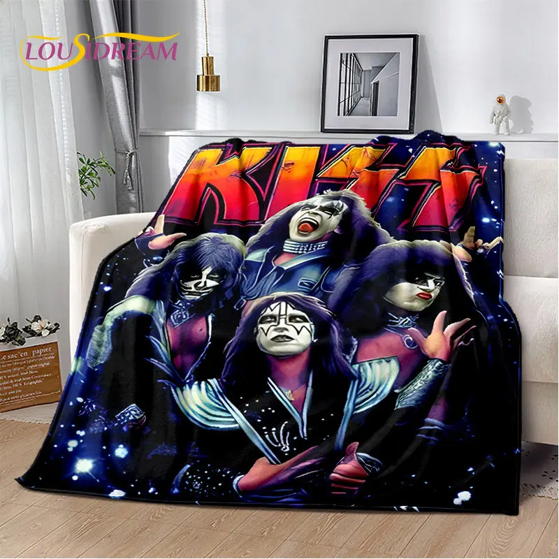 KISS Rock Band Retor Plush Blanket,Flannel Blanket Throw Blanket for Living Room Bedroom Bed Sofa Picnic Hiking Leisure Napping