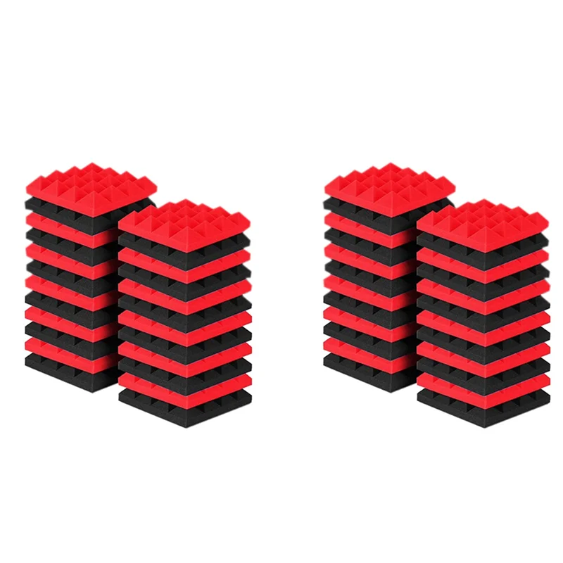 

XSXS-48 шт. 25x25x5 см Акустические звукоизоляционные панели-пирамидки для студии, шумопоглощающие, черно-красные