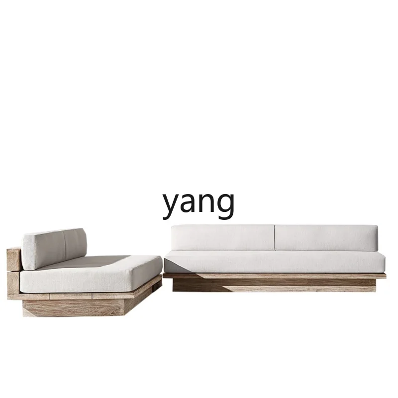 

LTT retro solid wood sofa hotel B & B log furniture home living room straight row sofa chair