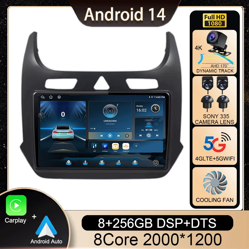 Android 14 Carplay Car Radio for Chevrolet Cobalt 2 2011-2018 Multimedia Video Player WIFI+4G GPS 2Din DVD Head Unit Stereo QLED