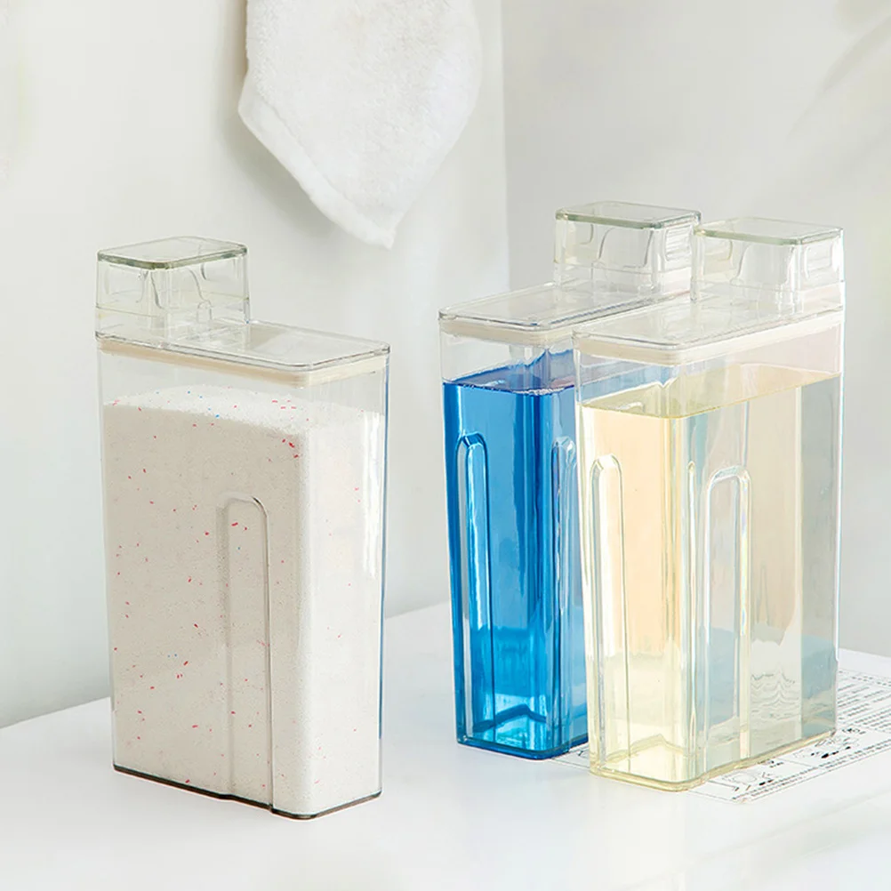 

2pcs Laundry Powder Container Transparent Storage Bucket For Lotion Refillable Laundry Bottles Multipurpose Sub Bottle Airtight