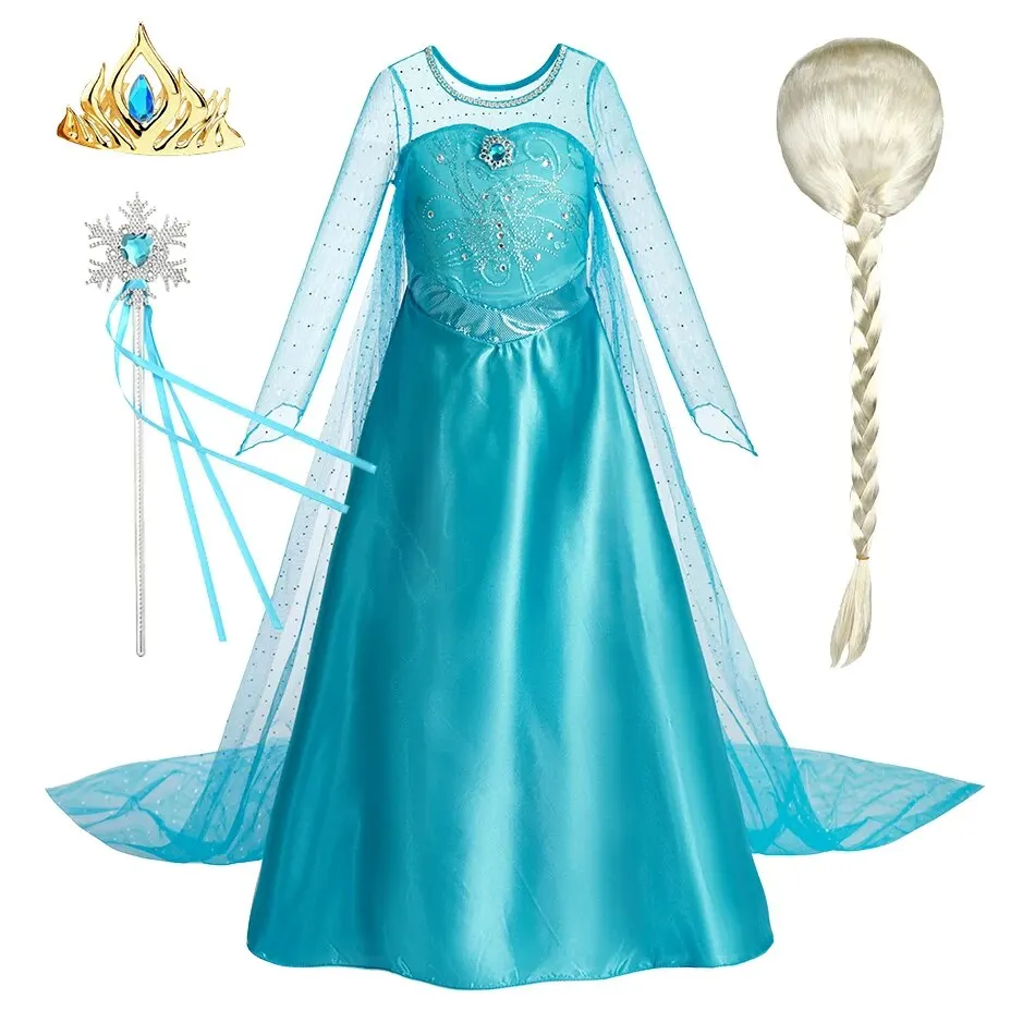 Halloween Elsa Dress for Girls Children Party Princess Costume Kids Disguise with Long Cloak Girl Snow Queen Carnival Clothes