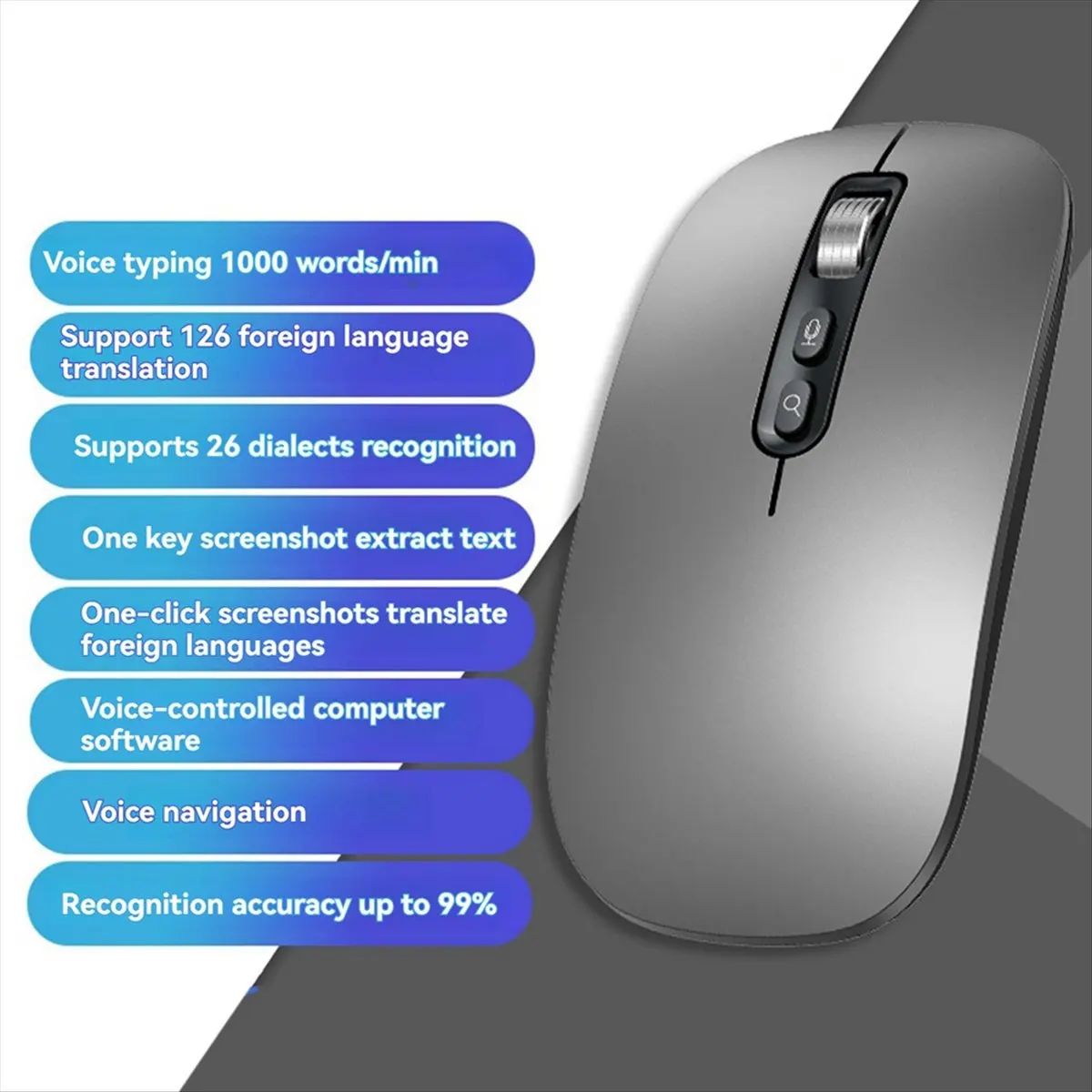 AI Smart Voice Mouse Voice to Text Mouse Rechargeable 2.4G Wireless Bluetooth Mouse Voice Input Mouse for Laptops,A-A20R image 3
