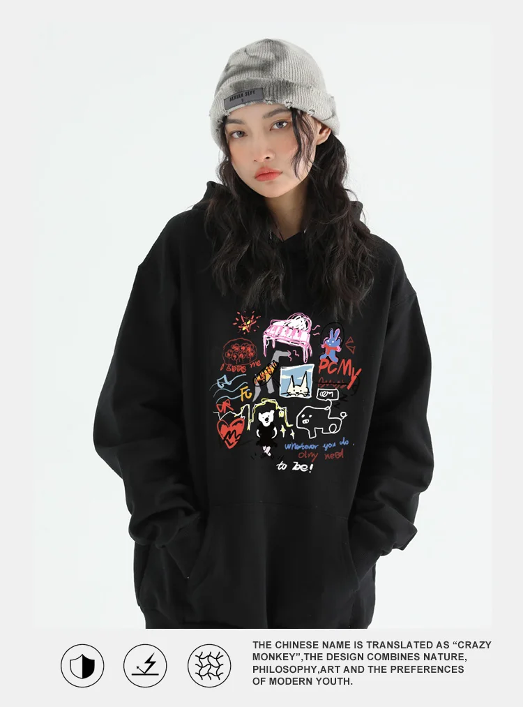 Piano Rabbit Graffiti Early Autumn Hoodies 2024 New Fashion Trend Couple Hooded Sweatshirts